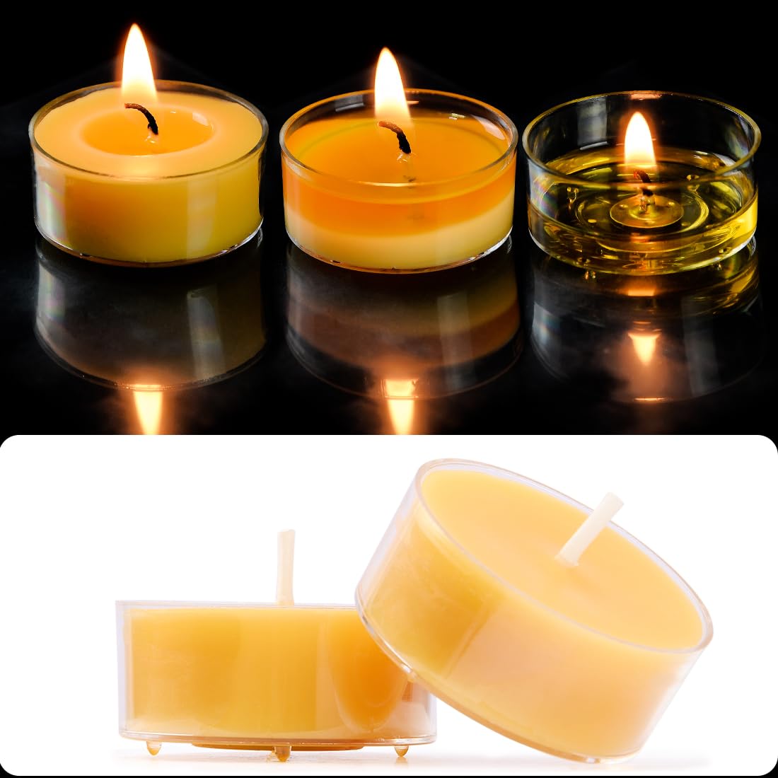 JONERAY 48 Packs Pure Beeswax Tealight Candles Bulk-4 Hour Burn Time,Unscented Natural Beeswax Tealights for Centerpiece Table (Yellow)