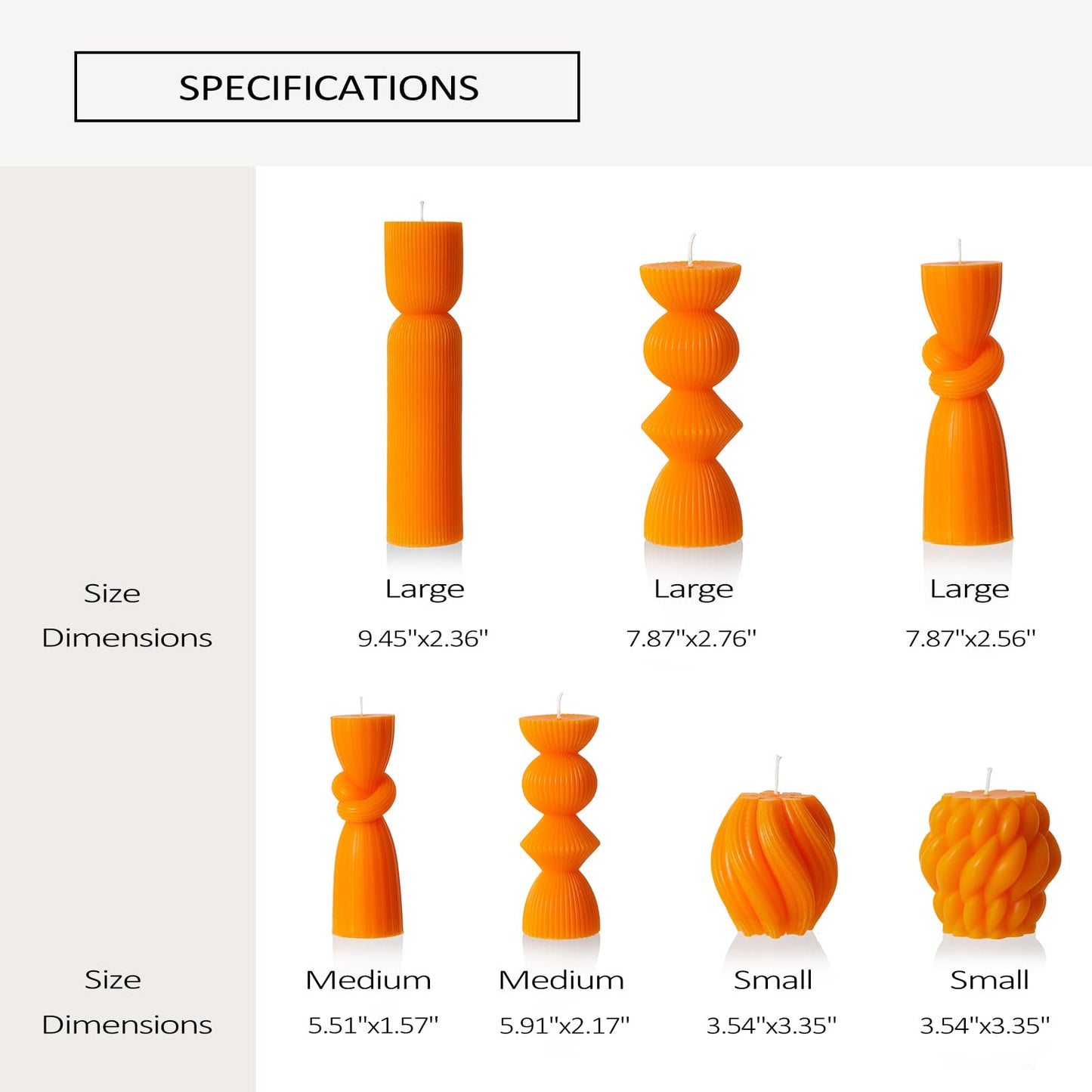 7 Pcs Large Ribbed Pillar Candles - Handmade Soy Wax Candles for Home Decor, Modern Shelf Decor, Housewarming Gift, Aesthetic Room Decor (Orange)