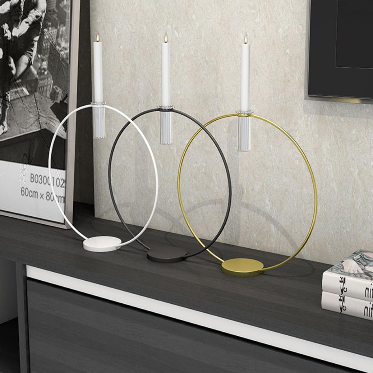 HYTROVE Decorative Metal Candleholder Black Round Base 9x28x29cm Lightweight Candlestick Ornament for Home Décor and Table Centerpiece