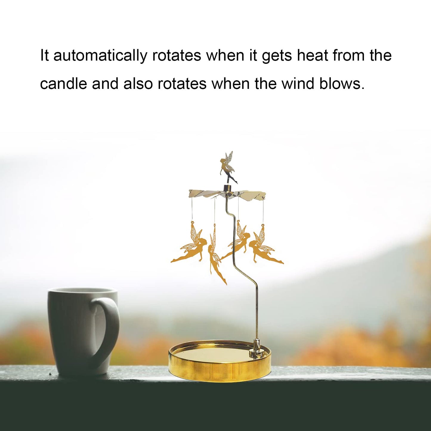 PhantomSky Rotating Candle Carousel Metal Tea Light Candle Spinner Holder, Candlestick Holders for Wedding Birthday Valentine's Day Christmas Party Decoration Home Decor Gifts - Golden Fairy