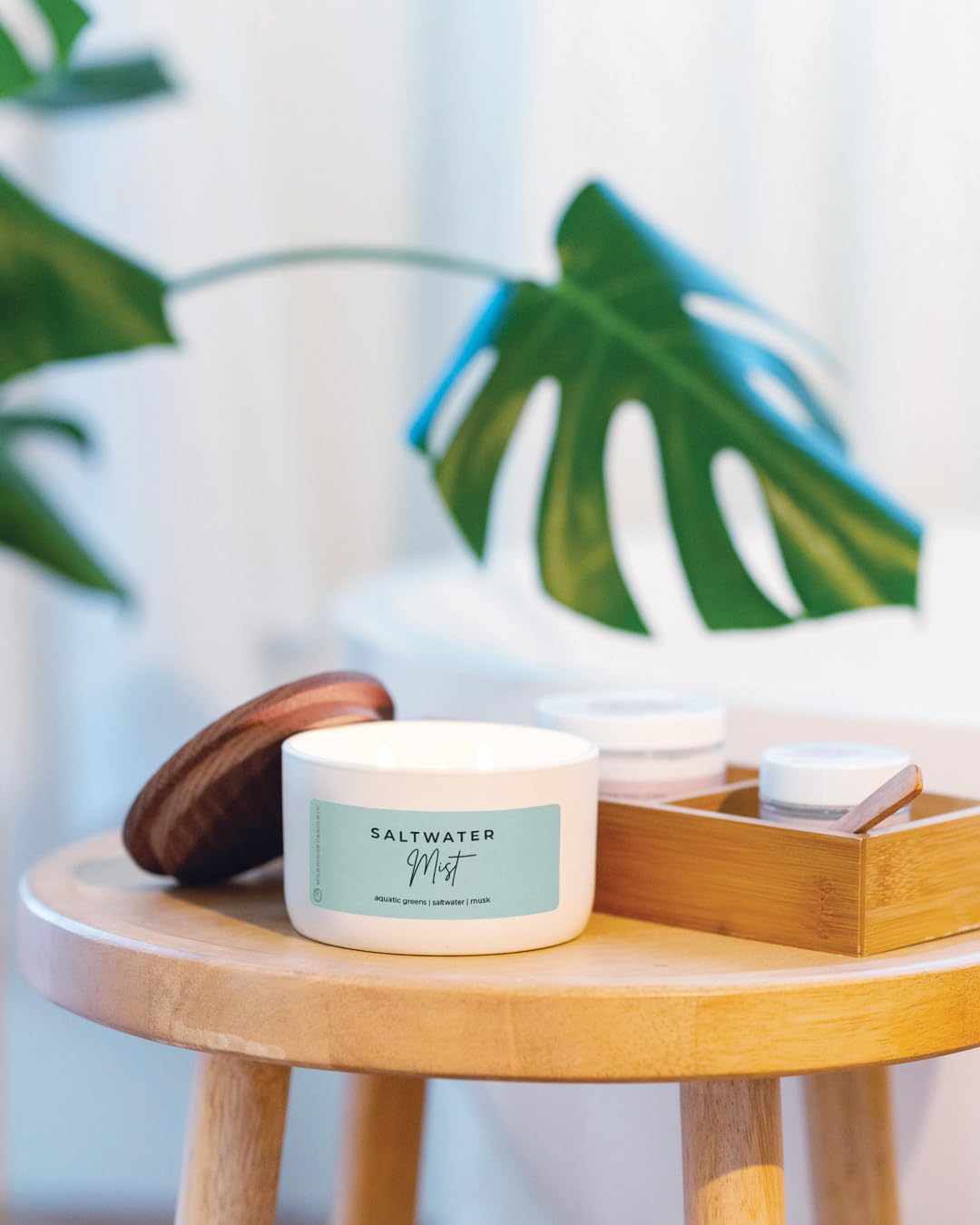 Milkhouse Candle Company Saltwater Mist Soy Candle - Aquatic Greens | Saltwater | Musk Scented - 10 oz Signature Statement with Lid, 20+ Hour Burn Time, Made in the USA
