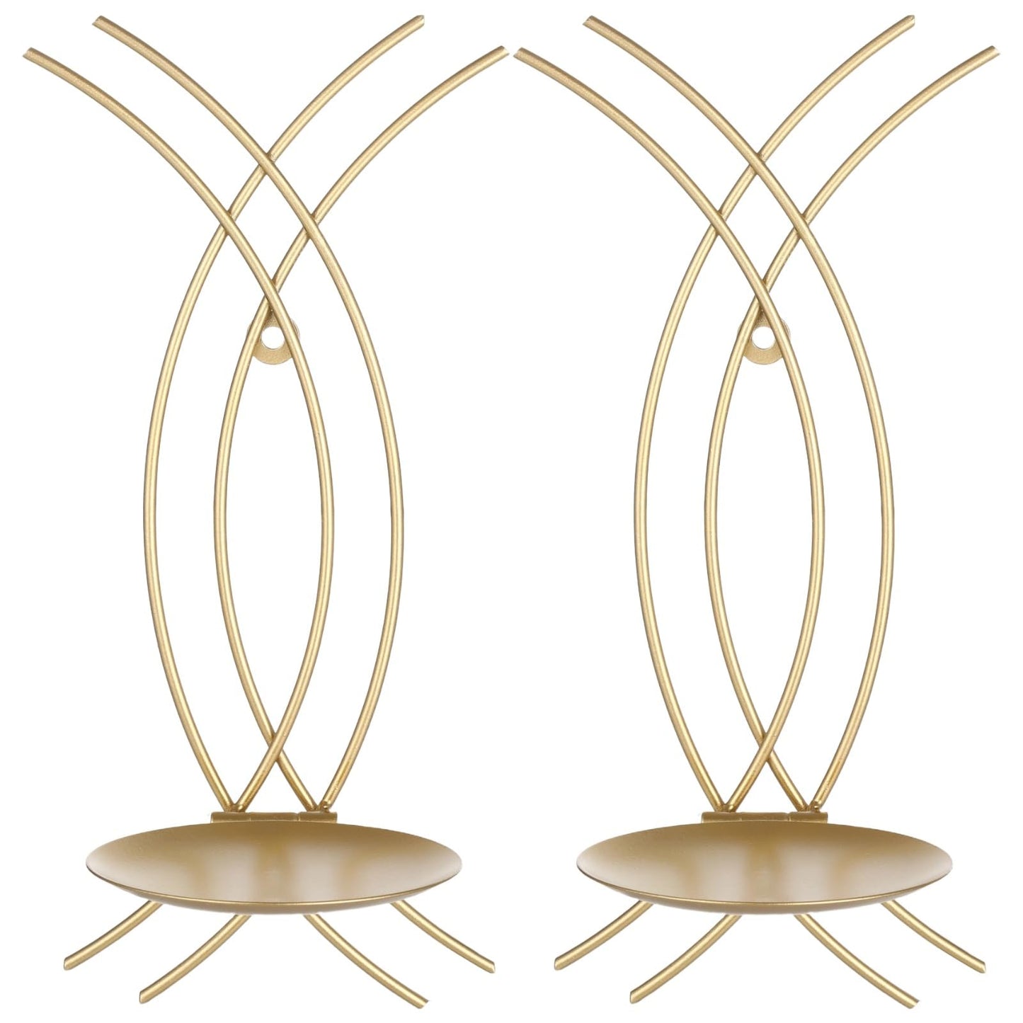 2 Pcs Gold Wall Sconces Candle Holder Set, Metal Iron Wall Mounted Decorative Sconce Rack, Unique Linear Design & Artistic Flair, Hanging Art for Living Room Home Decor