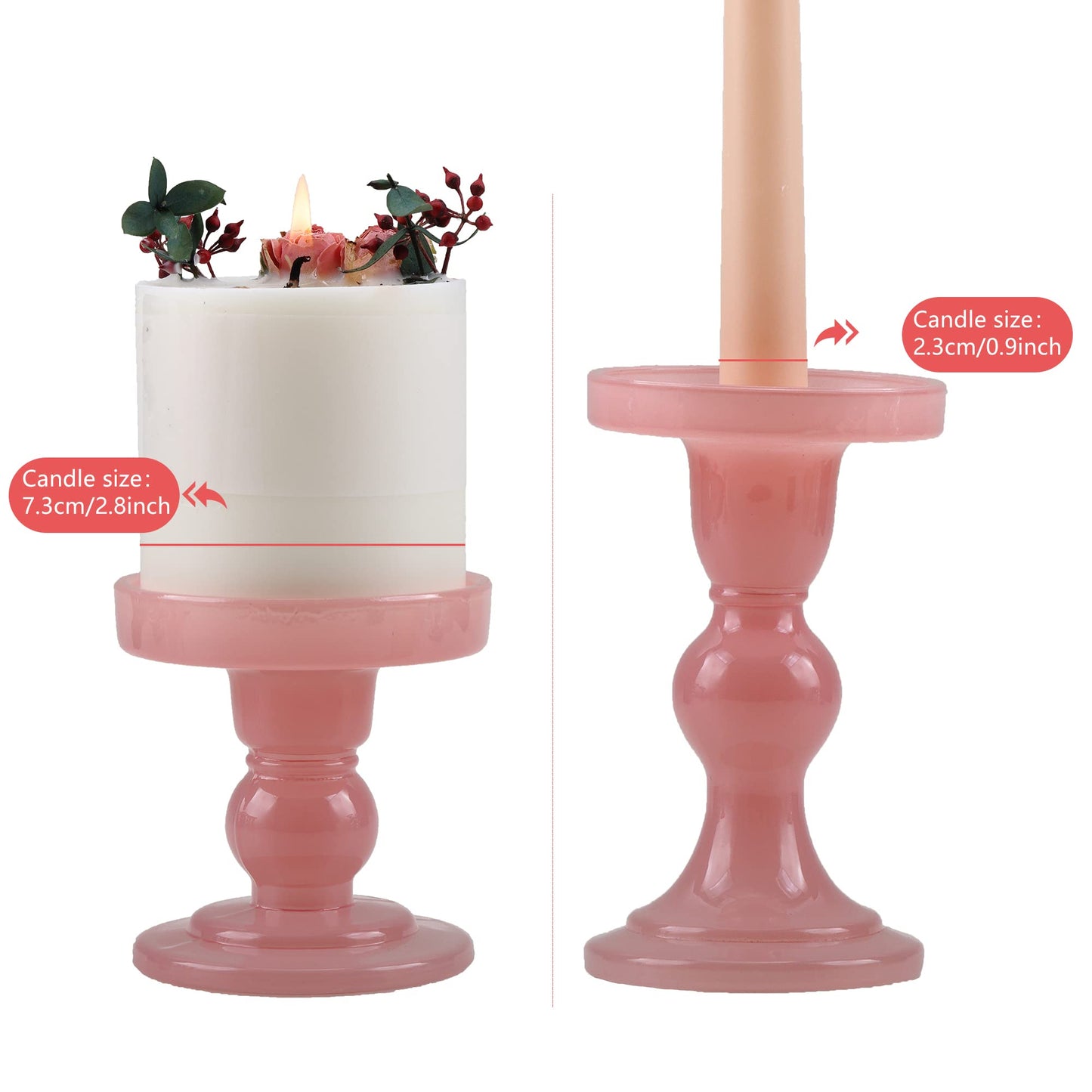 GMWD 3 Pcs Glass Candle Holder Set Clear, Pink Candlesticks Holders Pillar Taper Candles Tealight Stand for Wedding Centerpieces Home Decorations Dining Table