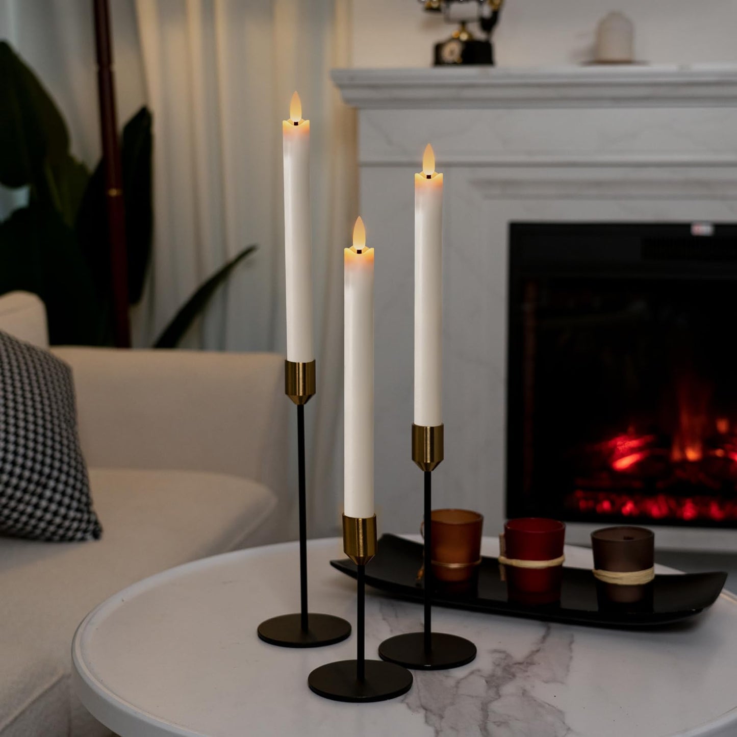 Homemory Waxy Flameless Taper Candles with Remote Timer Dimmer, Battery Operated Candlesticks Flickering, LED Window Candles Realistic, 9.6 Inches for Christmas Wedding Indoor Decor, White, 6 Pcs