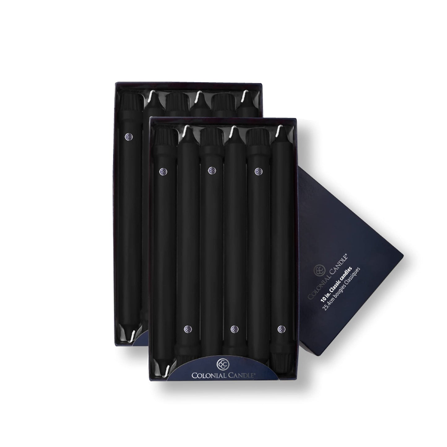Colonial Candle Unscented Taper Candle, Classic Collection, Black, 10 in, Pack of 12 - Up to 8 Hours Burn
