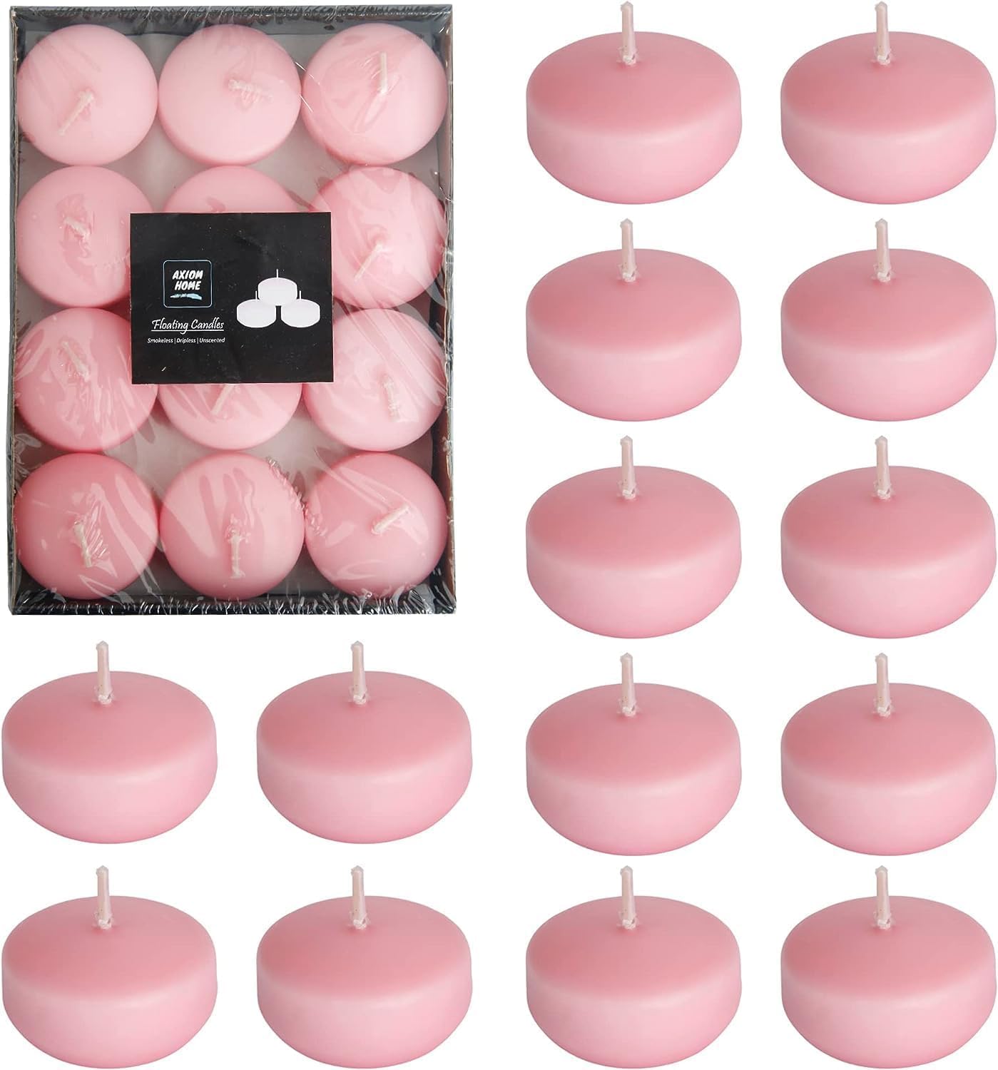 Axiom - Pink Floating Candles for centerpieces -2" Dripless and Smokeless Floating Candles with 5 Hours Burning Time for Wedding, Pool, Parties, Home Decor