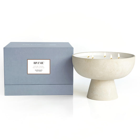Blueme Spiritual Candle | Palo Santo & Vetiver | 5 Wick - Refillable Wellness Candle with Essential Oils, Hand Finished & Poured Soy Wax Blend Ceramic Vessel, Natural Cotton Wicks | Giant 45 oz