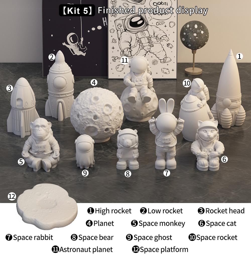 Space Planet Resin Molds Silicone，【7-Piece Set】 Epoxy Resin Space Astronaut Silicone molds,3D Resin Spaceballs Molds, Small Rocket Silicone Model, Space Rabbit DIY Gift Sets for Teens (【Kit 3】)