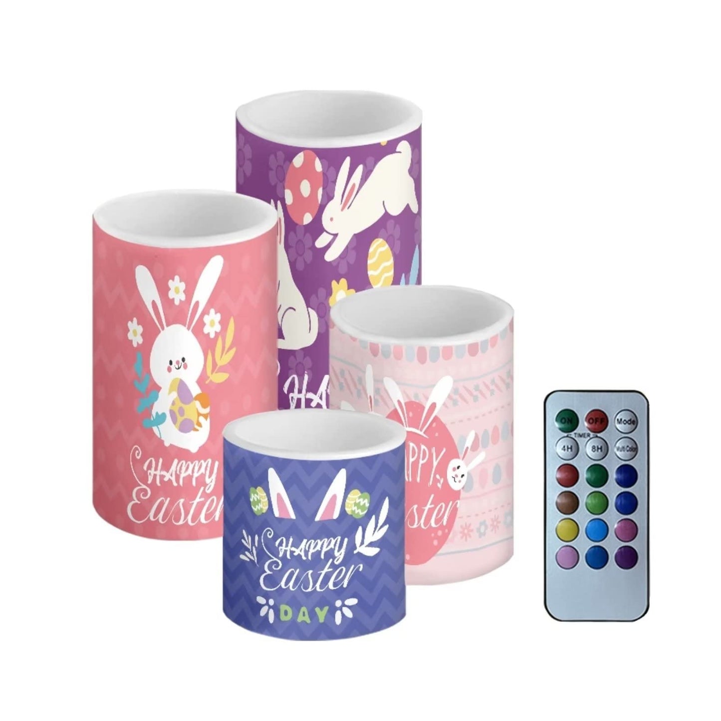 Cozeyat LED Candles 4 Packs,Happy Easter Design Electric Candles in Warm Yellow,Flicketing Votive Led Tea Lights Battery Opreated,Plastic Wax Pillar Moving Tealights for Indoor Outdoor
