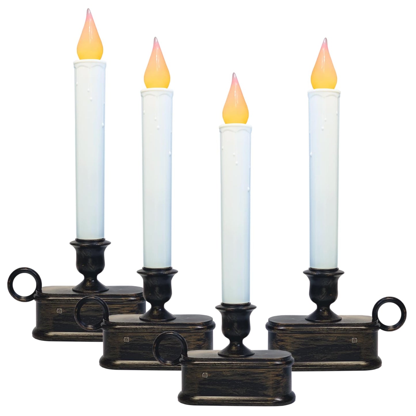 ZAXIFLY Set of 4 Battery-Powered Christmas Window Candles,9 Inch LED Flameless Taper Lights with Dusk to Dawn Sensor, Antique Bronze Base,for Holiday Decor