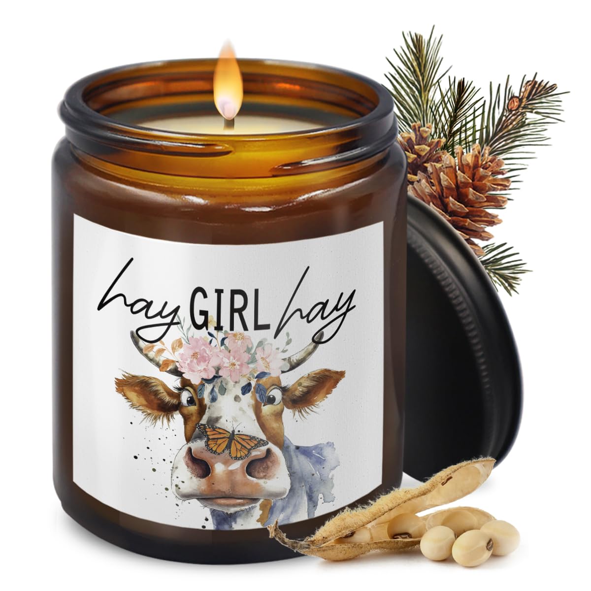 THDSE Cow Candle - Cow Themed Birthday Gifts, Scented Candles in Hay & Pine, 8 oz