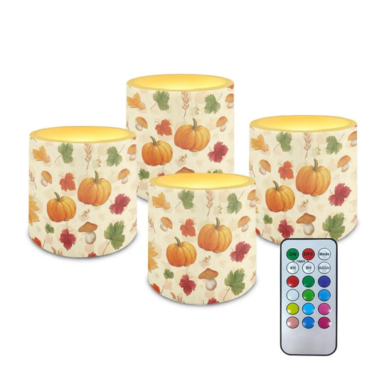 Cozeyat Fall Pumpkin Sunroom LED Candles Set of 4 Battery Powered Flameless with Remote Timer Flickering Flame Waterproof for Home Beach Garden Decoration