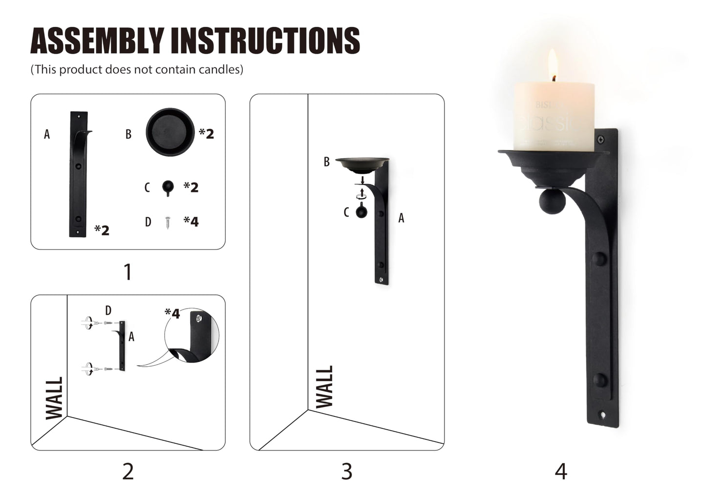 Aimto Industrial Retro Style Wall Sconce Candle Holder Metal Hanging Wall Decorations for Home,Living Room, Bathroom, Dining Room, Set of 2（Black