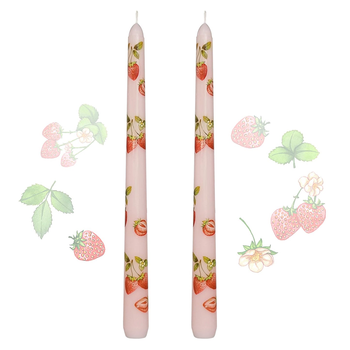 Taper Candles 10 Inch Print Candle Handmade Unscented Light Pink Strawberry Long Candles 2 Pack Twisted Candlesticks for Wedding Home Decoration Gifts
