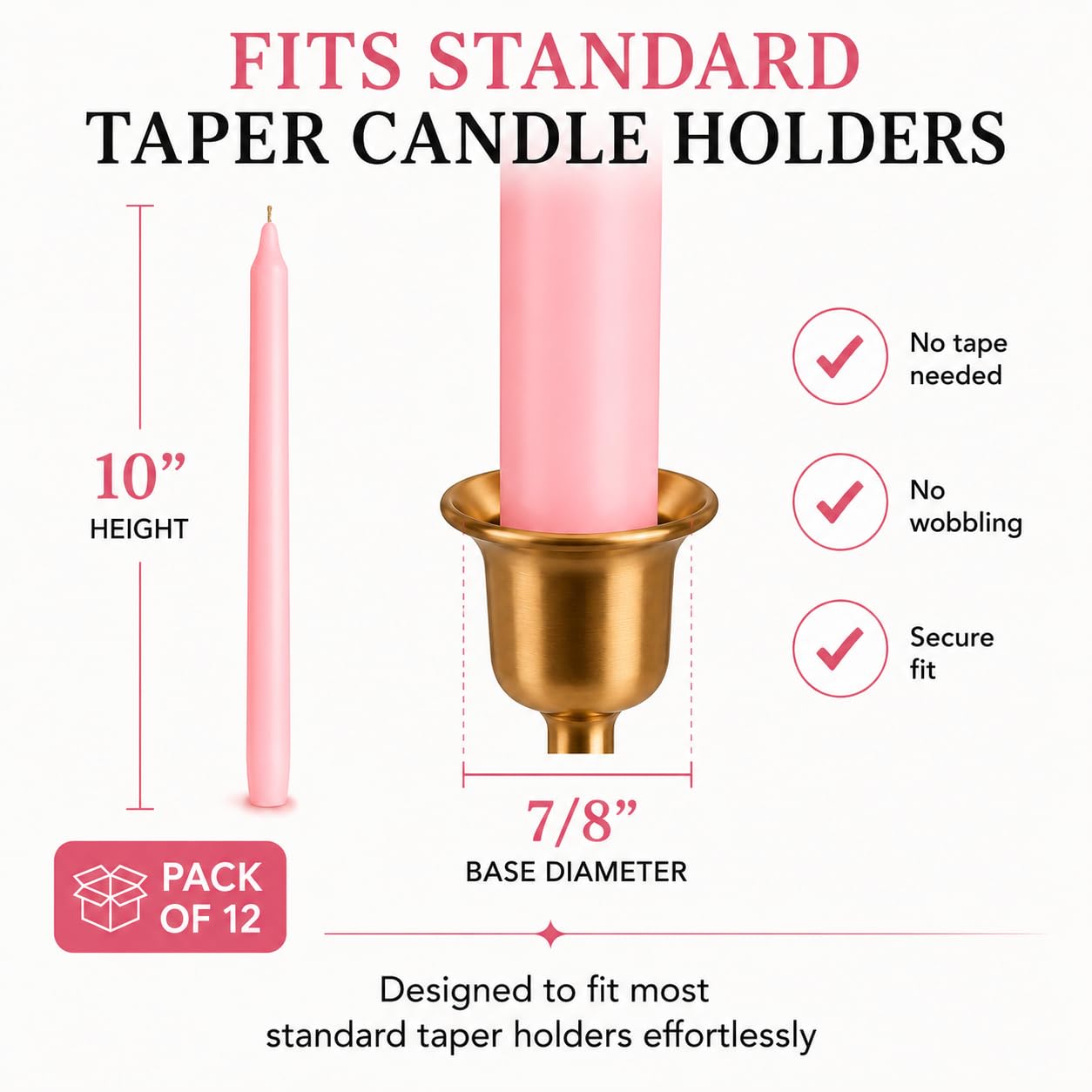 Dinil Pink Taper Candles - 10 Inch Unscented Dripless Smokeless Candlesticks Set of 12 | Perfect for Fall, Halloween, Thanksgiving, Dinner, Wedding and Party Decoration