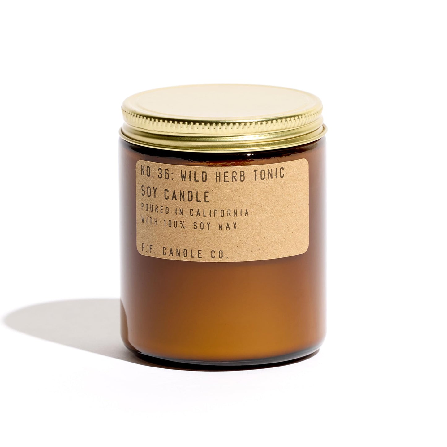 P.F. Candle Co. Wild Herb Tonic Classic Standard Scented Soy Wax Candle (7.2 oz) 40-50 Hour Burn Time, Amber Glass Jar, Made in The U.S.A.