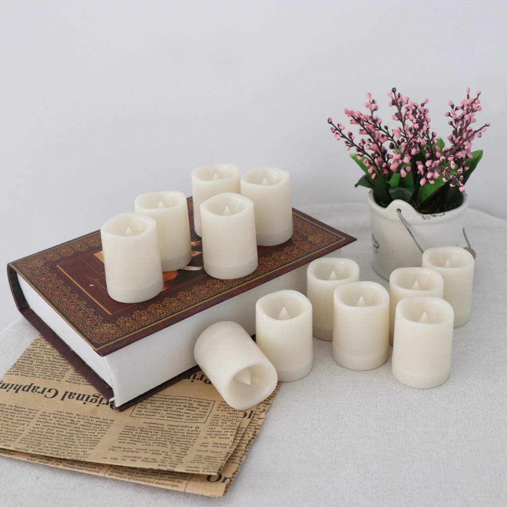 Eldnacele Flameless Votive Candles with Timer, Bulk Indoor/Outdoor Waterproof Tealight Candles Realistic Flickering Battery Operated LED Votive Candle Lights Pack of 12