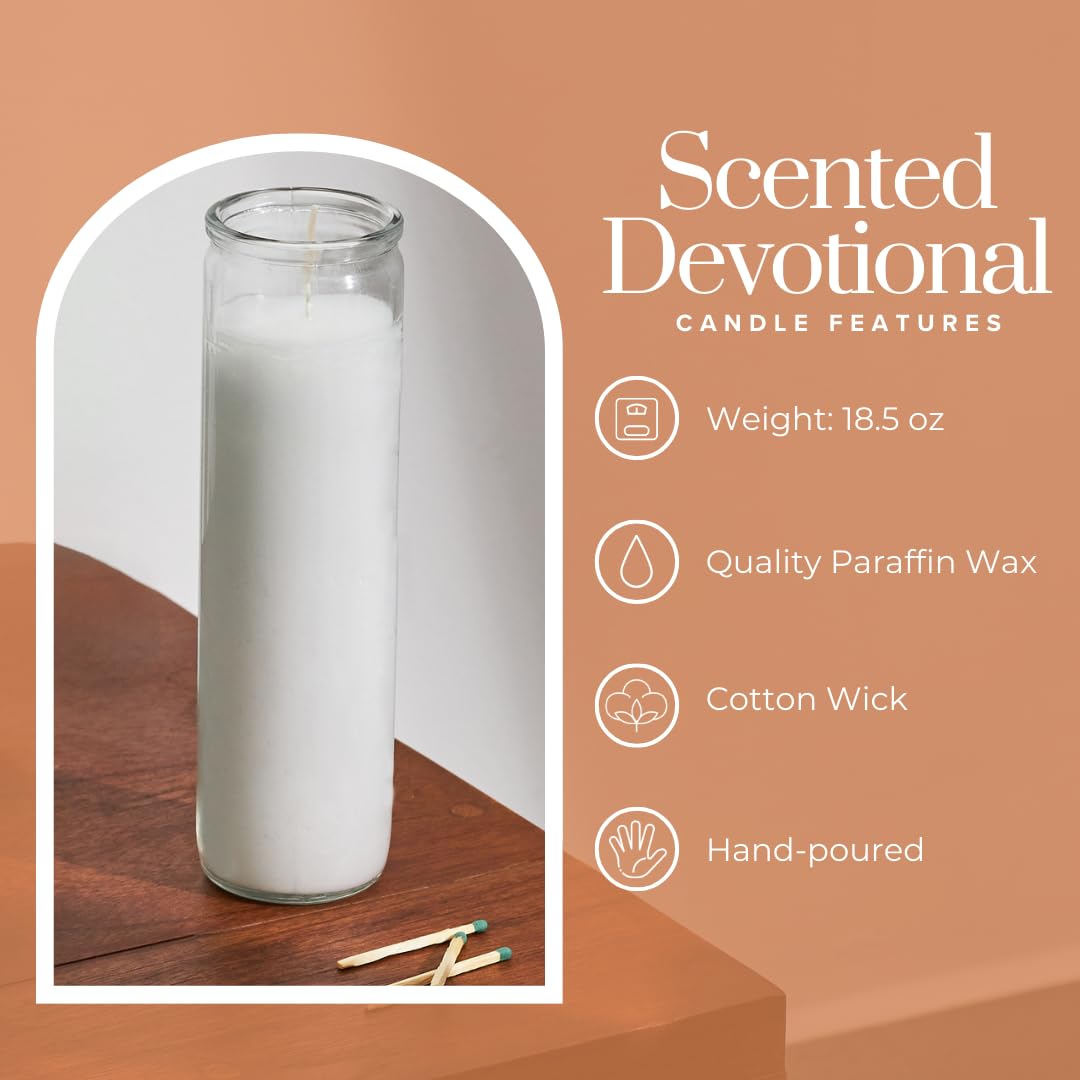 Simply Soson 2x8 inch White Devotional Scented Candles in Glass Jar - Gardenia - 1 Piece - 90 Hours – Prayer Candle - Tall Pillar Candles for Religious, Memorials, Party Decor