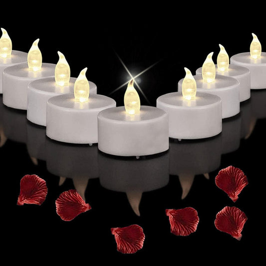 LED Tea Lights Flameless Candles: Battery Operated Bulk 50-Pack Realistic and Bright Flickering Long Lasting 200 Hours Electric Tealight Candles for Home Decor Halloween Christmas Wedding (White)