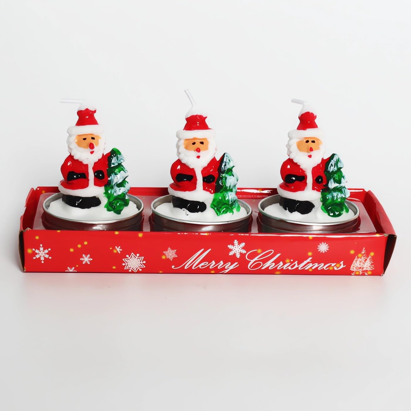 3 Pieces Tealight Candles Handmade Delicate Santa Hat Claus Christmas Tree Candle Wax Snowman Elk Pinecone House Candles for Party Wedding Spa Home Decoration Christmas Gifts