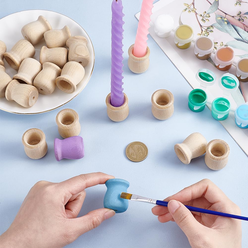PH PandaHall 20pcs Candle Cups, Wood Candle Holders Unfinished Wooden Candle Cups Wood Dowel Caps Candlesticks Holders for Hand Painting Crafts Home Decor Fireplace Decor, 1 × 1.3 Inch