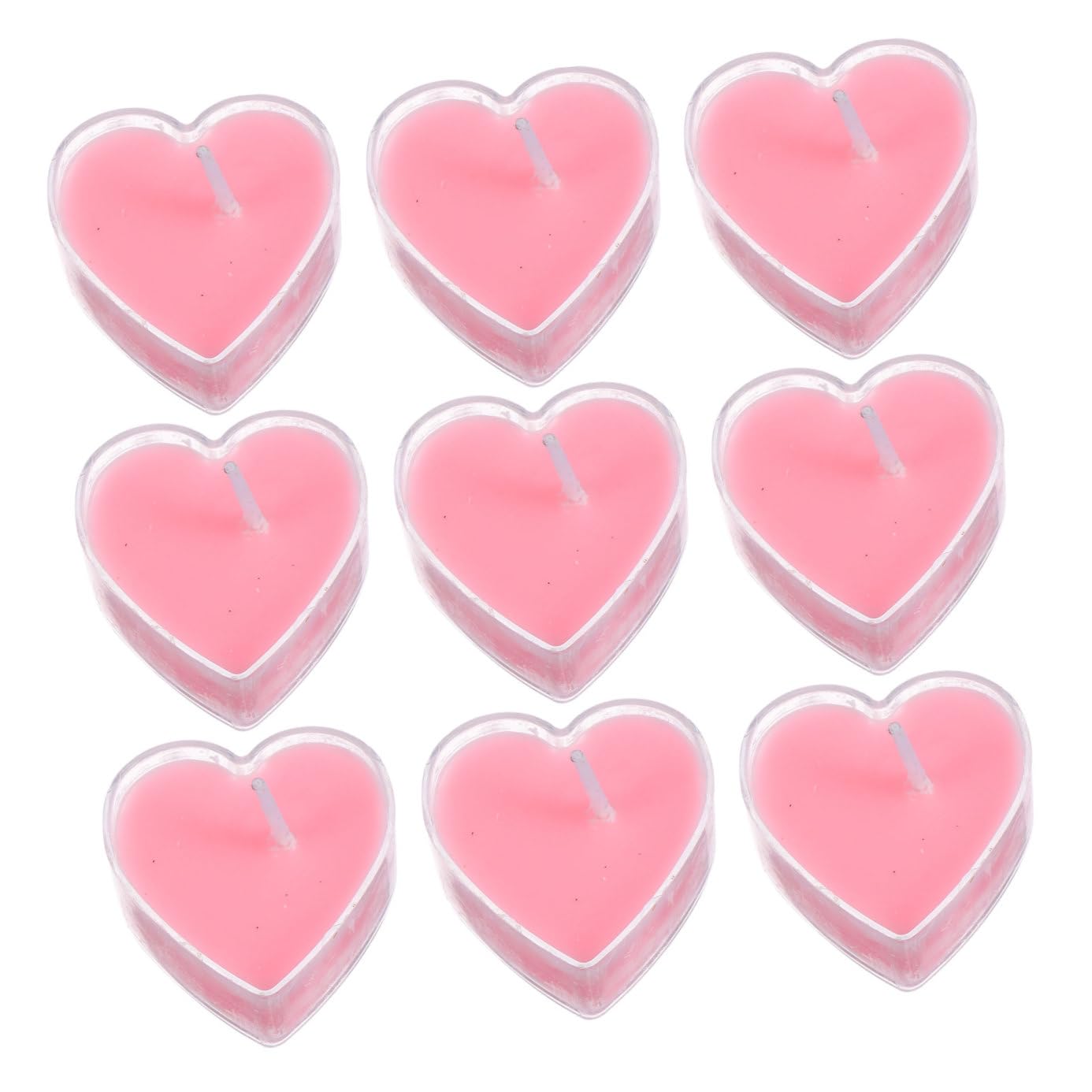 Healifty 9Pcs Heart Shaped Smokeless Tea Wax Candles Pink Rose Scented Aromatherapy Multi Use Romantic Decor for Birthday Wedding Christmas and Festival Ambiance