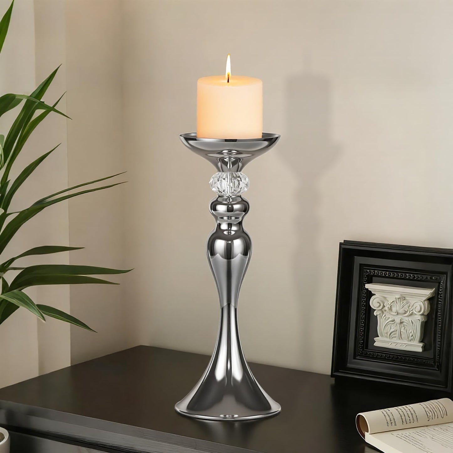 Pillar Candle Holder,Metal Candlestick Holders,Silver Tall Candlesticks for Wedding Theme Party Table Centerpiece Decor Dining Room Birthday Holiday (Candlestick 6186- Small)
