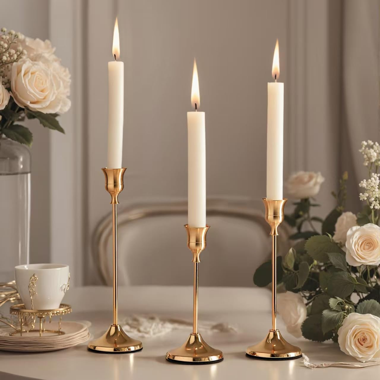 6Pcs Candlestick Holders,Brass Gold Metal Taper Candle Holder for Pillar Candles Sticks Holder for Wedding Fireplace Table Centerpiece Mantel Housewarming Gift
