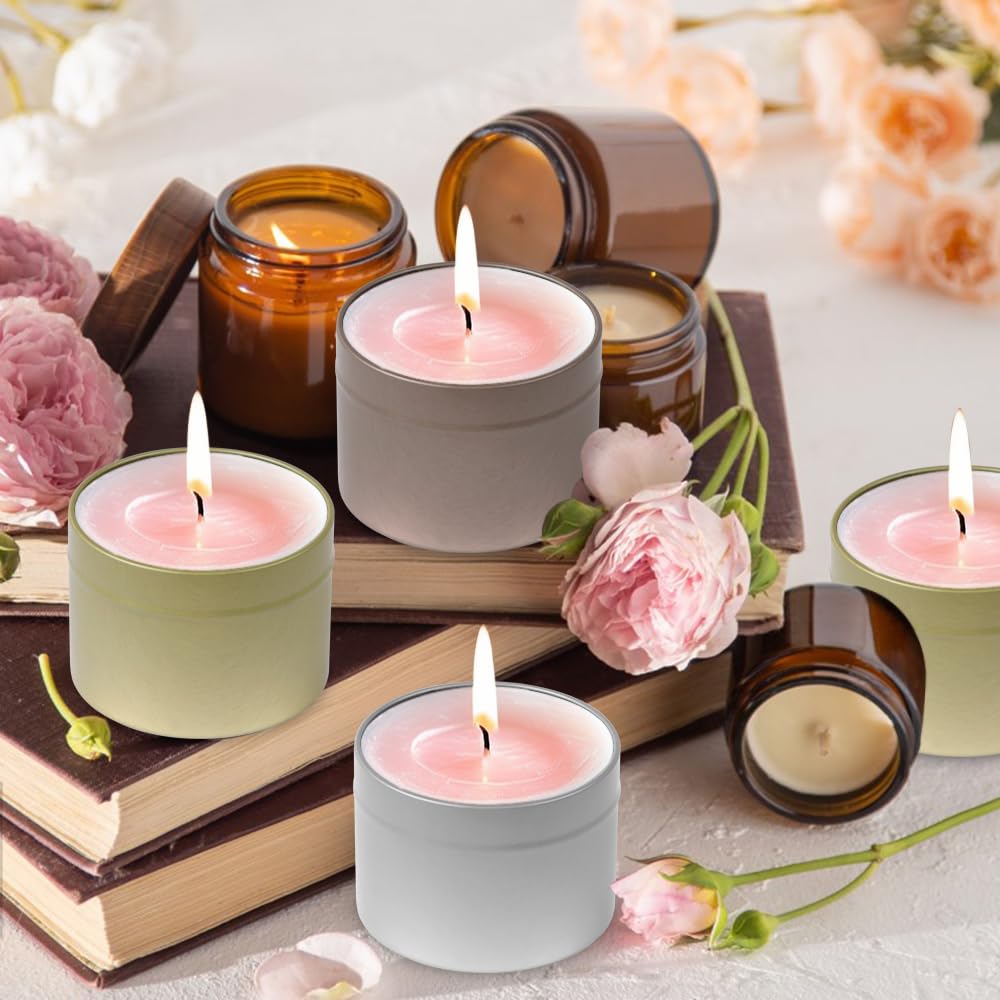 Aunifun 12 Pcs Candle Tins for DIY Candle, Metal Candle Jars Candle Container Tins for Candle Making Supplies Kit Mini Storage Tin Cans 3oz