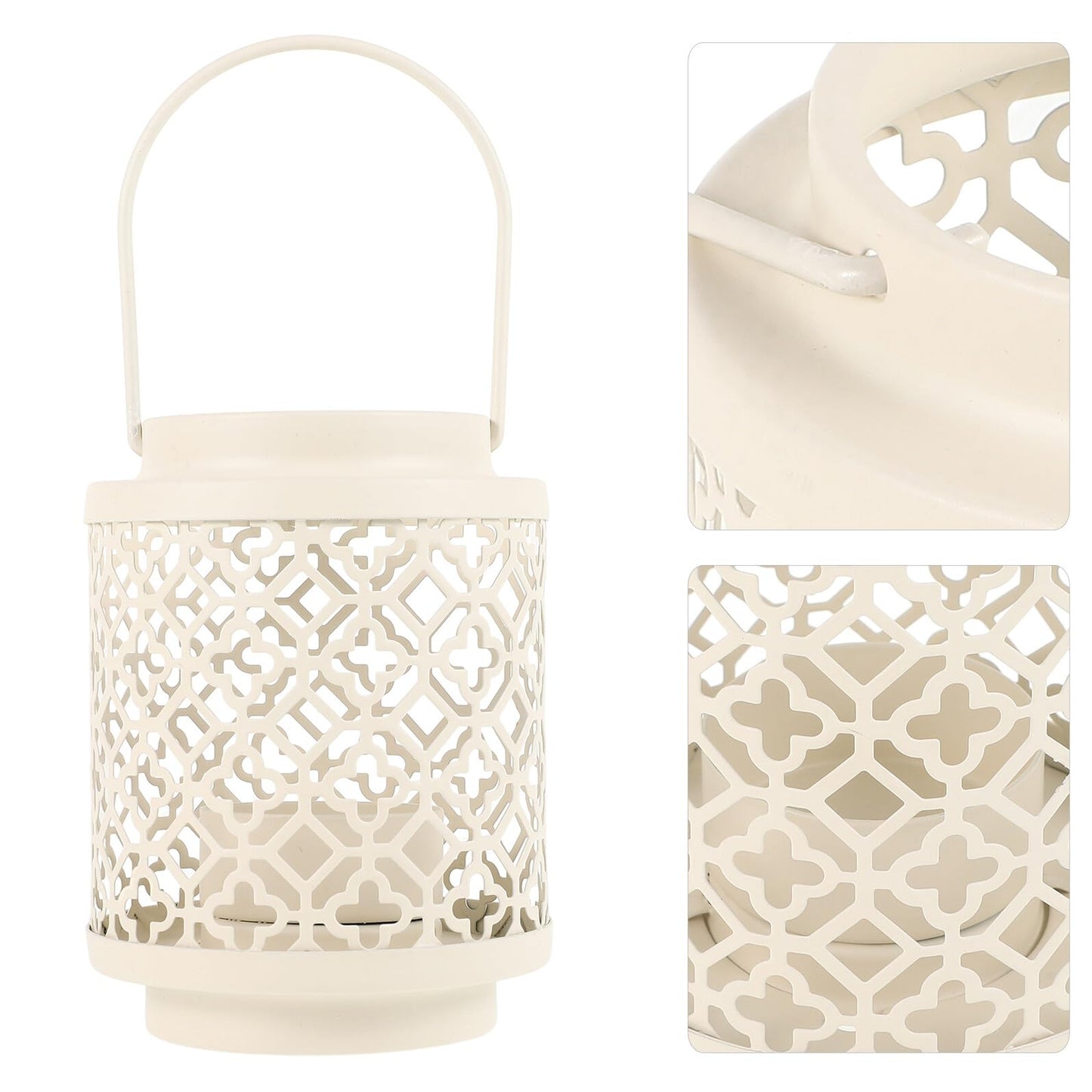 HYTROVE Iron Art Hollow-Out Candle Holder, White Decorative Candlestick for Restaurant and Tabletop, Elegant Lantern for Home Dinner Centerpiece