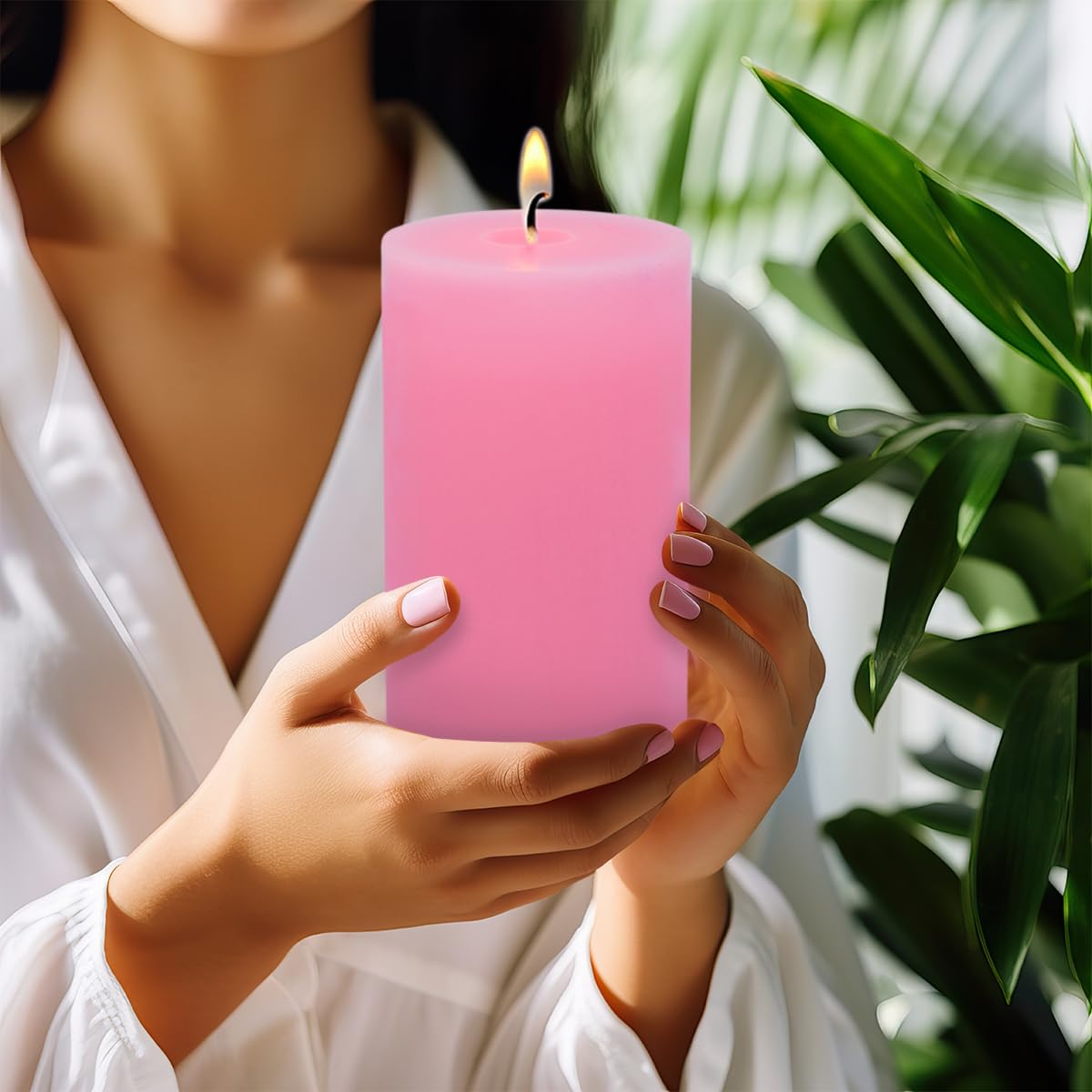 Pillar Candles Set of 2, Hand-Poured Unscented Candles, 3"*8" Pink Decorative Candles, No Drip, Long Burning,Wedding,Dinner,Christmas and Home Decor