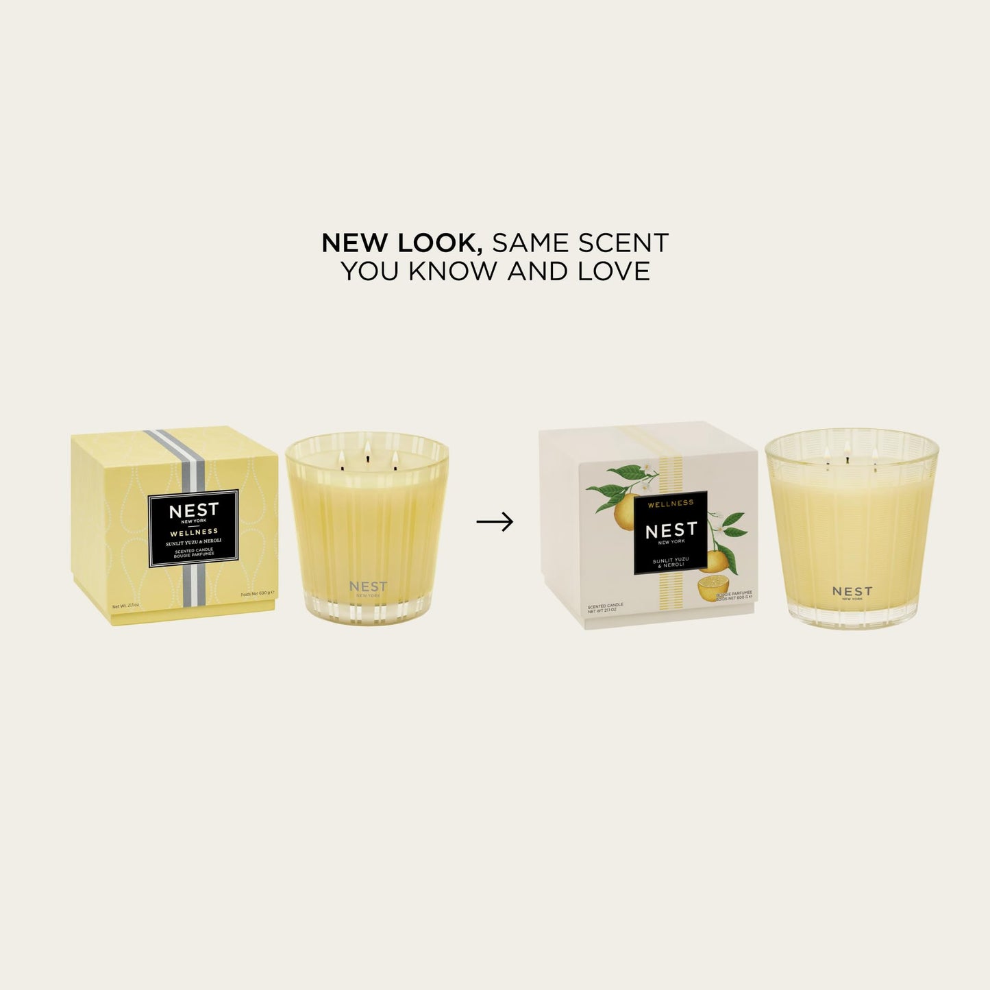 NEST New York Scented 3-Wick Candle, Sunlit Yuzu & Neroli - 21.2 oz - Up to 100-Hour Burn Time - Reusable Glass Vessel