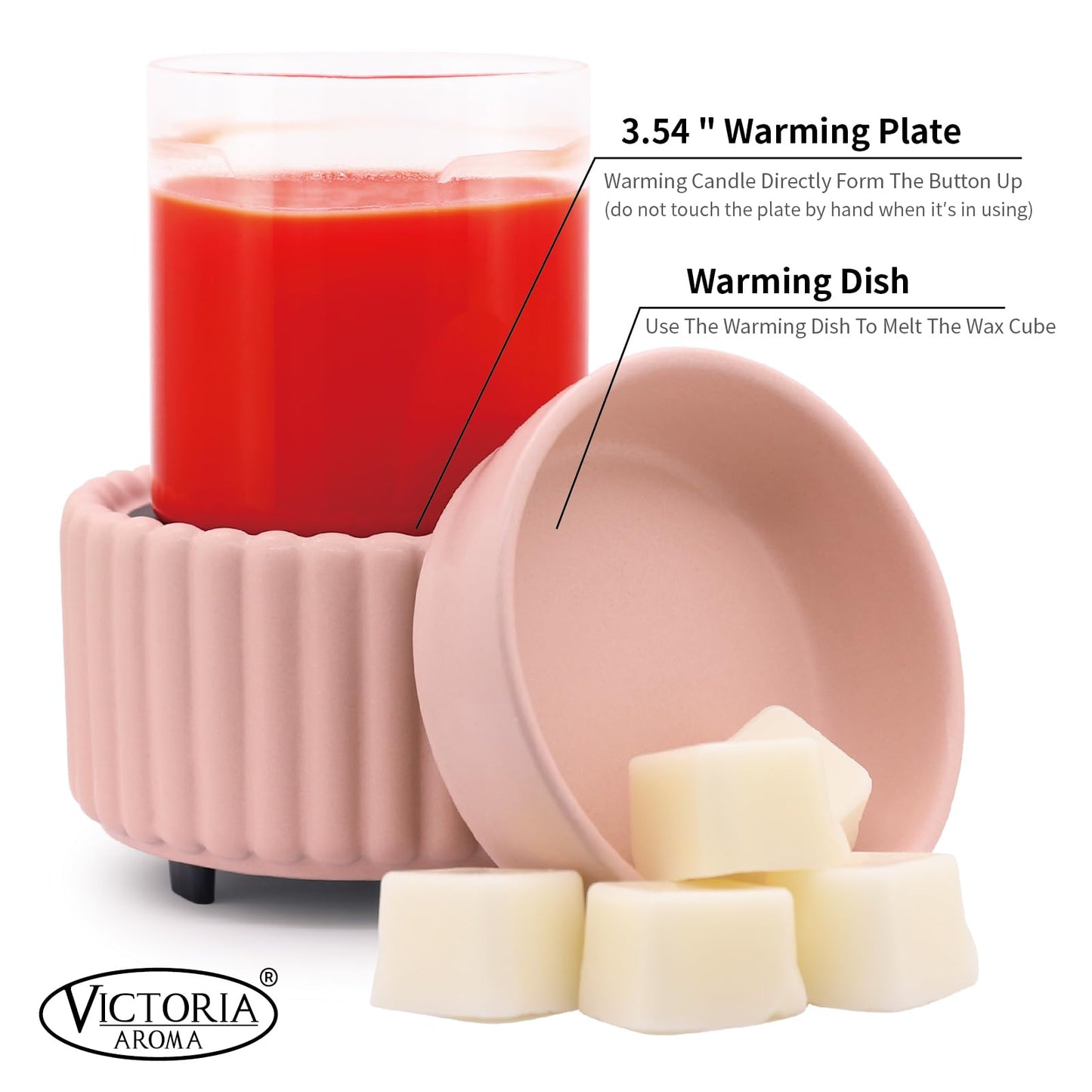VICTORIA AROMA Ceramic Wax Melter 3-in-1 Candle Warmer for Scented Wax - Electric Fragrance Burner for Home, Office, Bedroom - Gift & Décor（Pink）