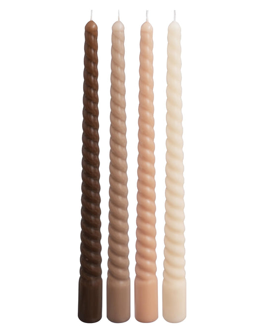 Viyffo Spiral Taper Candles 11 Inch – 4 Pack Brown, Dripless, Unscented, Smokeless – 9 Hour Burn – Tall Candlesticks for Wedding, Dinner, Holiday, Party, Home Decor