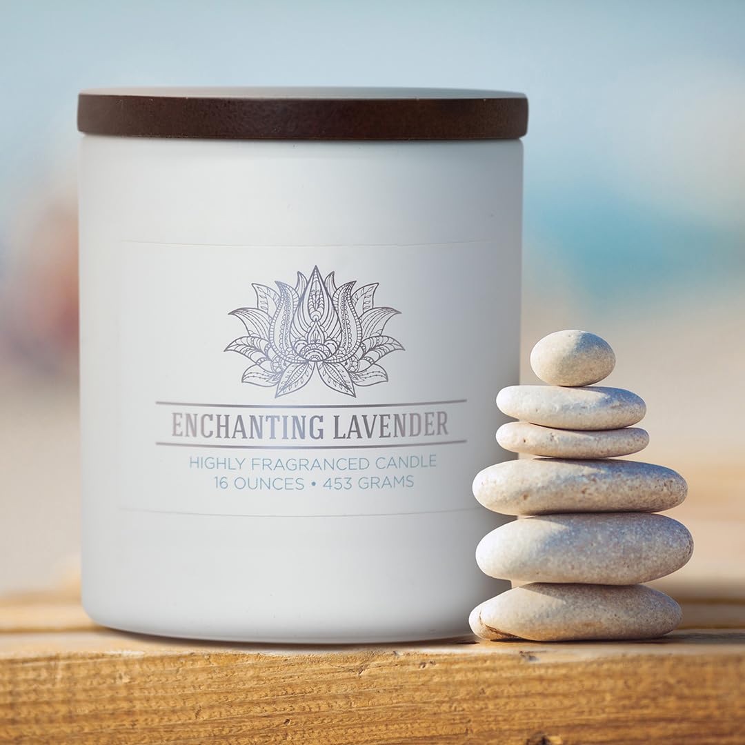 Carolina Enchanting Lavender Scented Candle, 16 oz Wellness Relaxing Aromatherapy Candle, 2 Wick White Jar Soy Blend Wax, Candles for Home, 60H Burn - Made in The USA
