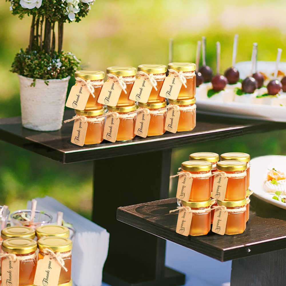 Syntic 60 Pcs Small Glass Containers with Airtight Lids, 1.5 oz Mini Honey Jars for Wedding Favor, Baby Shower, Small Hexagon Candle Jars for Making Candles, Body Butter, Jam, Spices, Herbs, DIY Gift
