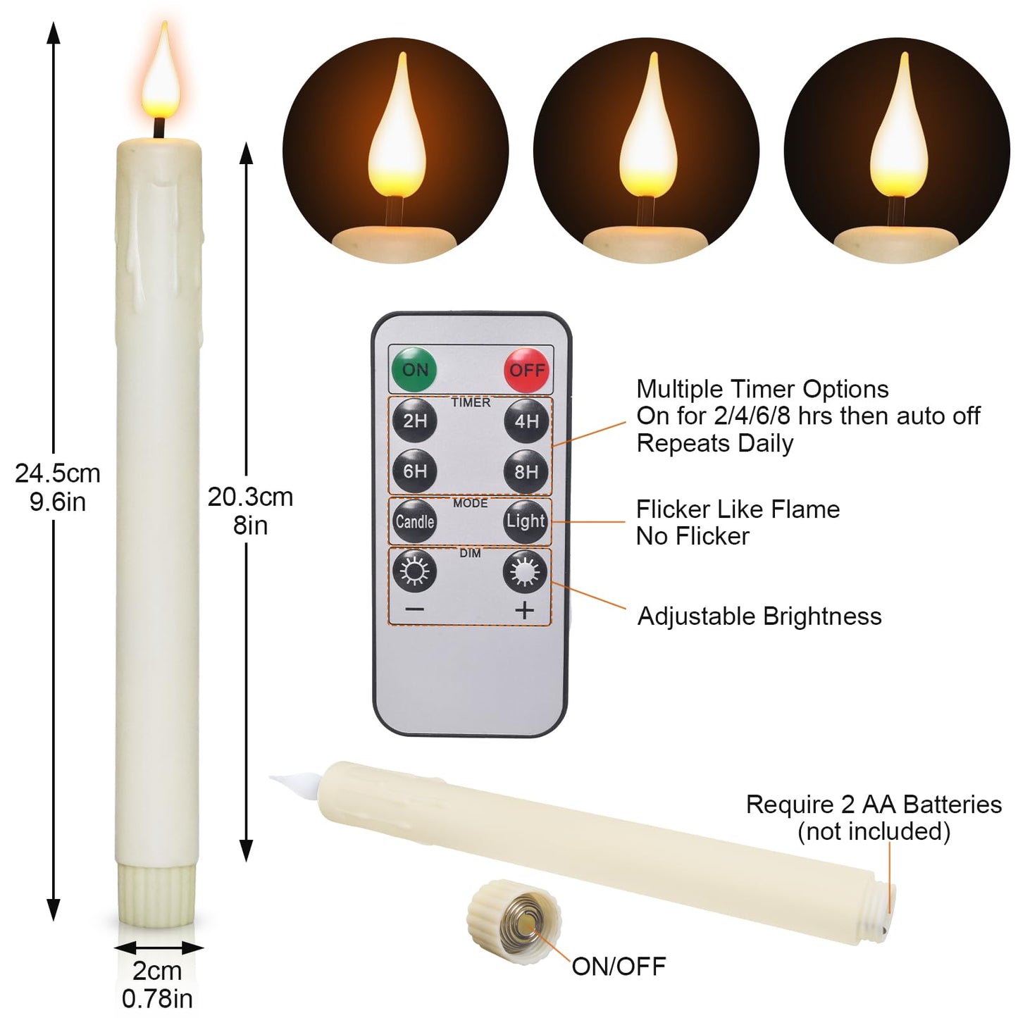 Yollzey Candle Holder Wall Sconces Set of 2 with Battery Operated Candles and Remote Control, Wall Sconces Home Decor, Battery Candles Candle Sticks Holder with Flameless Flickering Taper Timer Gold