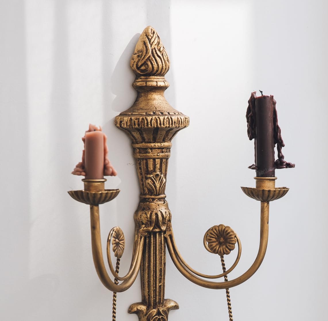 TerkCo Long Gold Wall Candle Sconces Wall Decor Set of 2,Iron Tassel Wall Mounted Candleholders, Home Wall Decoration for Living Room,Dining Room, Bedroom,Fireplace（No Candle）