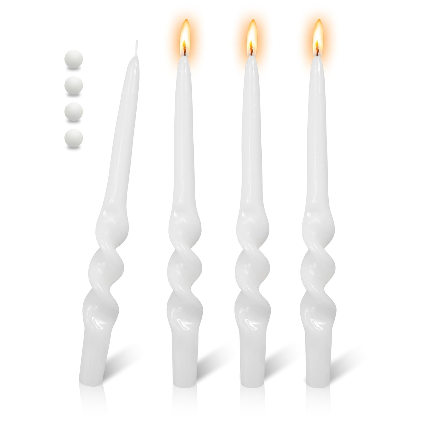 FLAMMUL White Taper Candles Candlesticks - Twisted Candlesticks 9.5 Inch Spiral Candle Sticks 4PCS Smokeless Tapered Candles for Home Decor Church Weddings