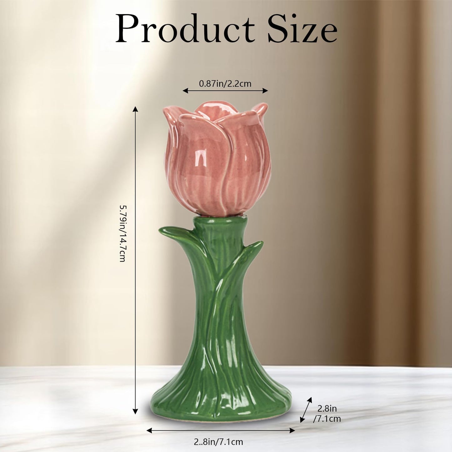 Ceramic Candlestick Holder， Candle Holder for Taper Candles,Incense, Santo Palo, Halloween Christmas Wedding Parties, Dining Room Home Decoration Display (Pink)