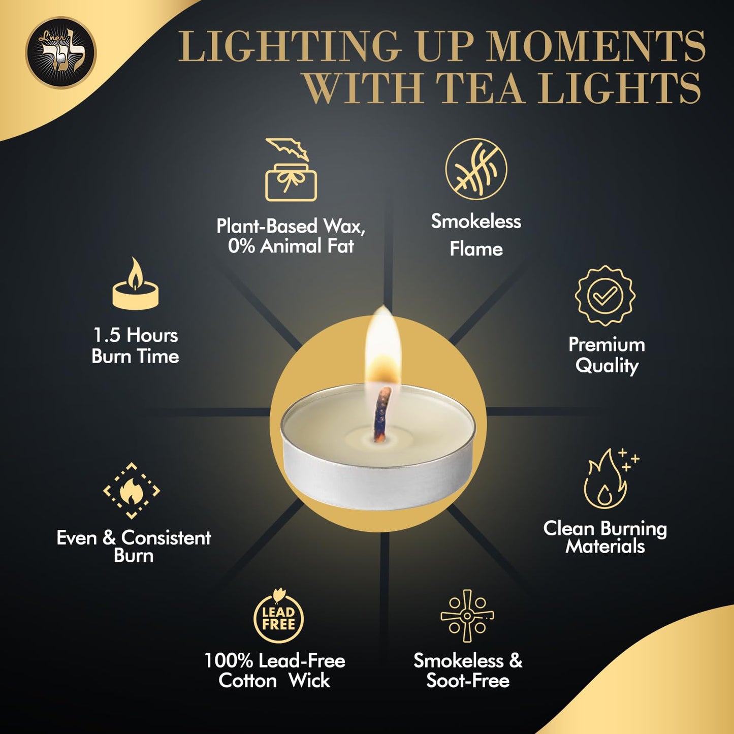 L’ner 1.5 Hour MINI Tealight Unscented Candles, 100 Pack – Smokeless & Dripless Tea Lights, Plant-Based Wax, Lead-Free Cotton Wick – Premium Quality Tea Light for Shabbat, Memorial, Home, Weddings