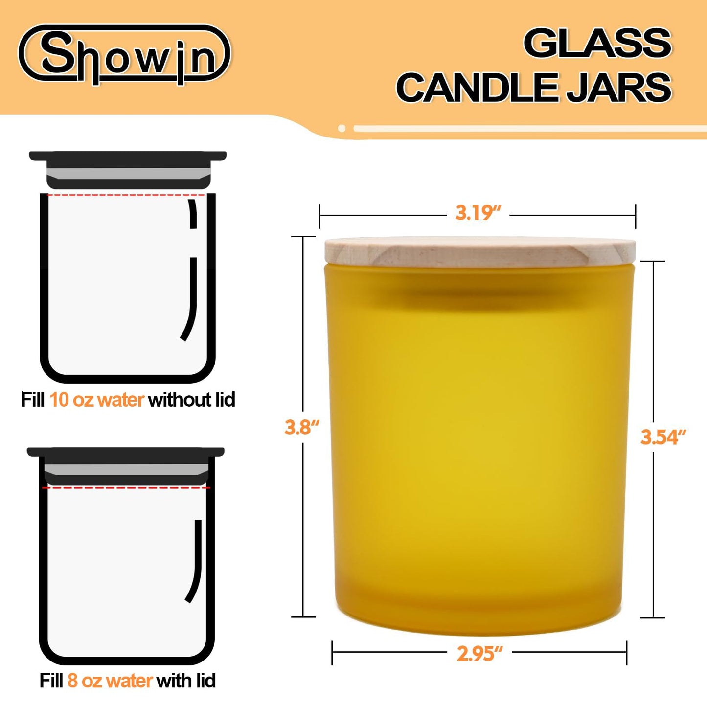 SHOWIN 10 OZ Thick Candle Jars for Making Candles 15 Pcs, Empty Jars with Wood Lids for Candle Making, Sample Container, Frosted Yellow
