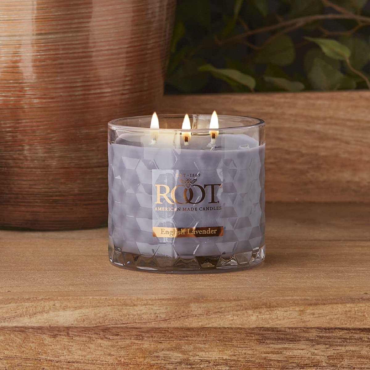 Root Candles Scented Candles Honeycomb Glass Premium Handcrafted Beeswax Blend 3-Wick Candle, 12-Ounce, English Lavender