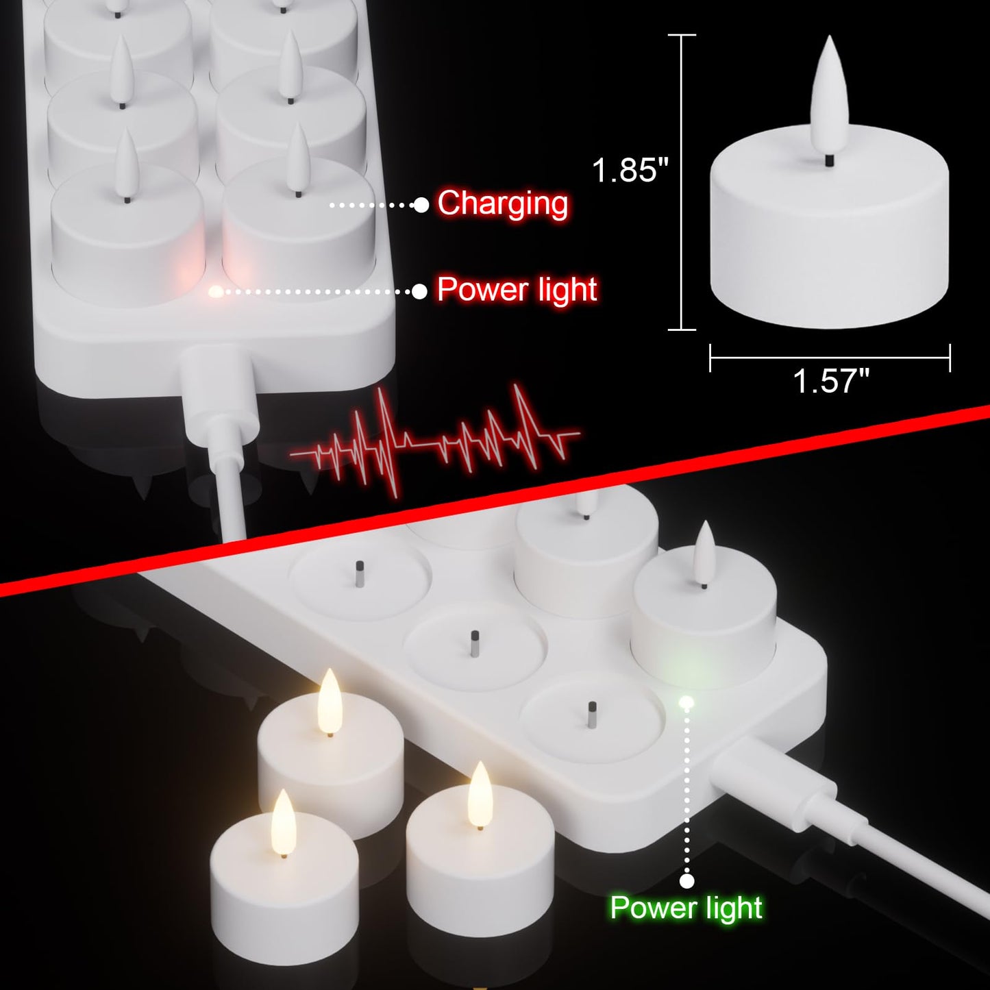 Lasumora Rechargeable Tea Lights Candles with Remote Timer & Charging Base, 12pcs Battery Operated LED Candles Tea Lights Flameless for Halloween Decorations Wedding Home DecorΦ 1.57" H 1.85"