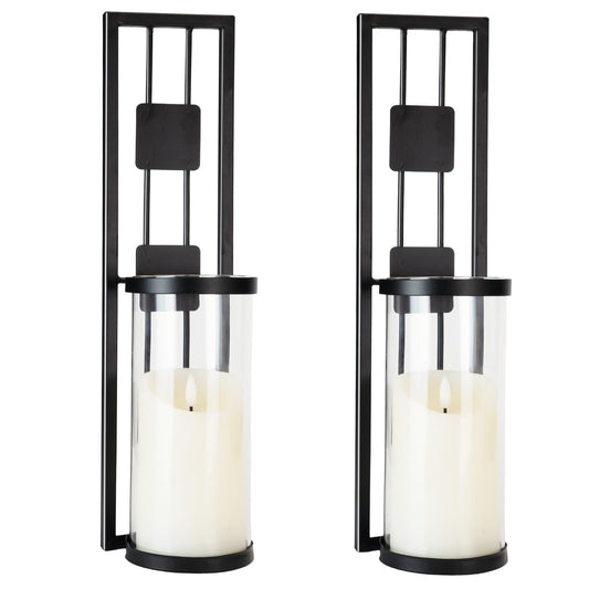 Homemory Wall Sconces Candle Holder Set of 2, Modern Metal Rustic Wall Decor for Living Room, Dining Room, Bedroom, Bathroom(Black)