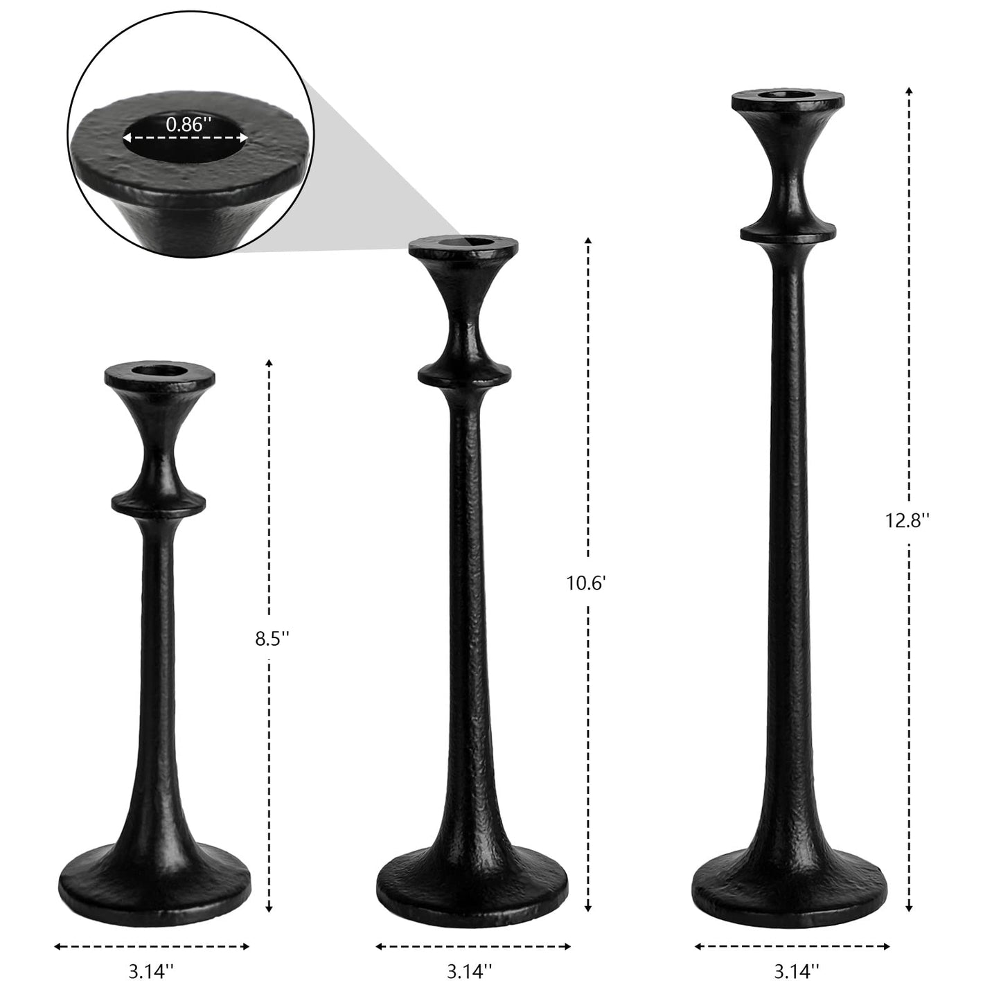 Black Iron Taper Candle Holder - Set of 3 Decorative Candle Stand - Candlestick Holder for Wedding, Dinning, Party