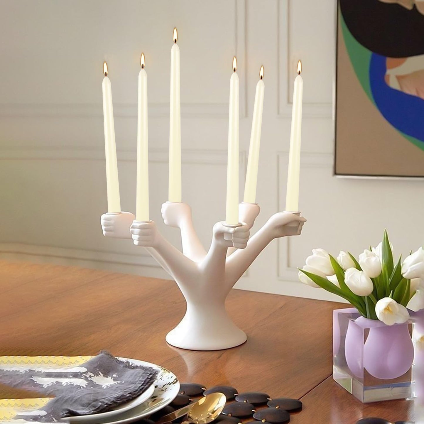 WPONSZU 16 Pack Ivory Taper Candles, 7-8 Hours Burn Time, Unscented, Smokeless and Dripless, 4/5 x 10 Inch for Christmas,Household,Dinner,Wedding,Valentine's Day,Party and Home Décor Candlesticks
