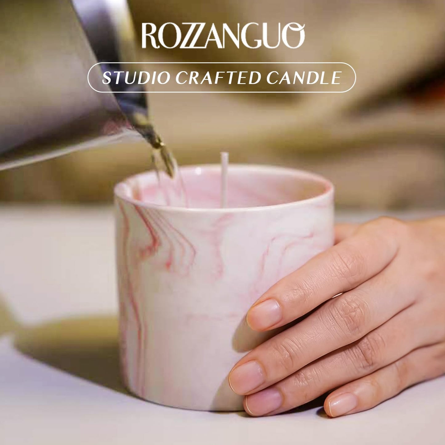 Rozzanguo Luxury Marble Jar Scented Candle | Women Men | Non Toxic 100% Natural Coconut & Soy Wax Blend Cotton Wick | Hand Poured Highly Scented Long Lasting (Amber & Bergamot, 7 Ounces)