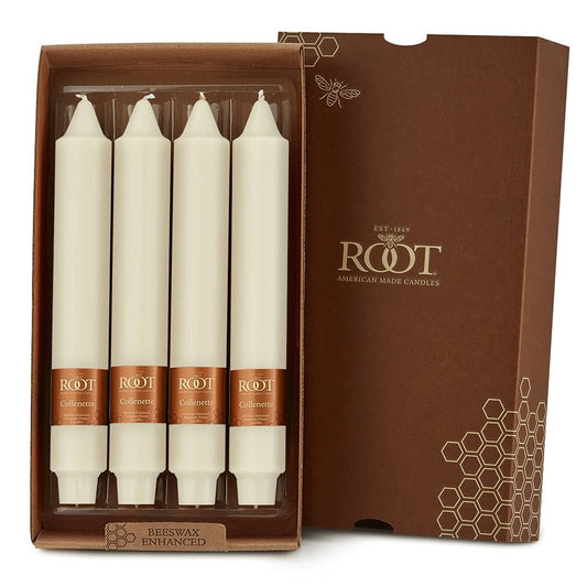 Root Candles 4-Count Unscented Dinner Candles Dripless Beeswax Enhanced Smooth Collenette Boxed Candle Set, 9-Inch, Ivory