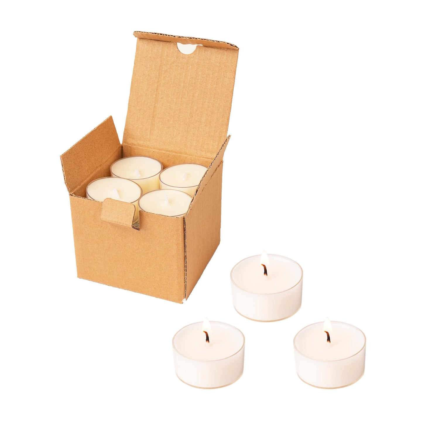 MUUFAZA 12 Unscented Natural Soy Tealight Candles in Clear Cups, 5H Long Clean Burning, Hand-Poured White Mini Tea Candle Set for Parties, Spa, Meditation, Gift, Holiday, Emergency, Home Decor